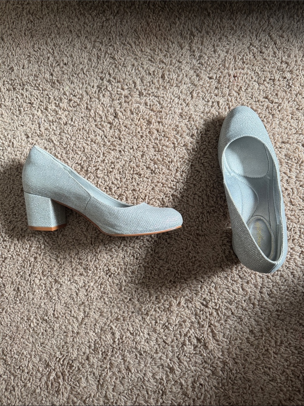 Women's Sparkle Block Heel Pumps in Light Silver